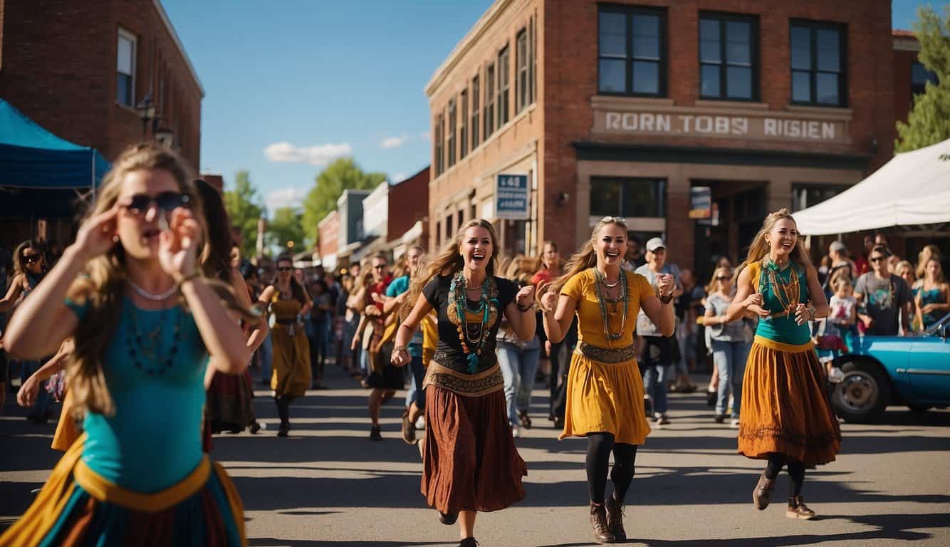 A vibrant community festival surrounds the historic buildings in Driggs, showcasing their cultural significance through music, dance, and art